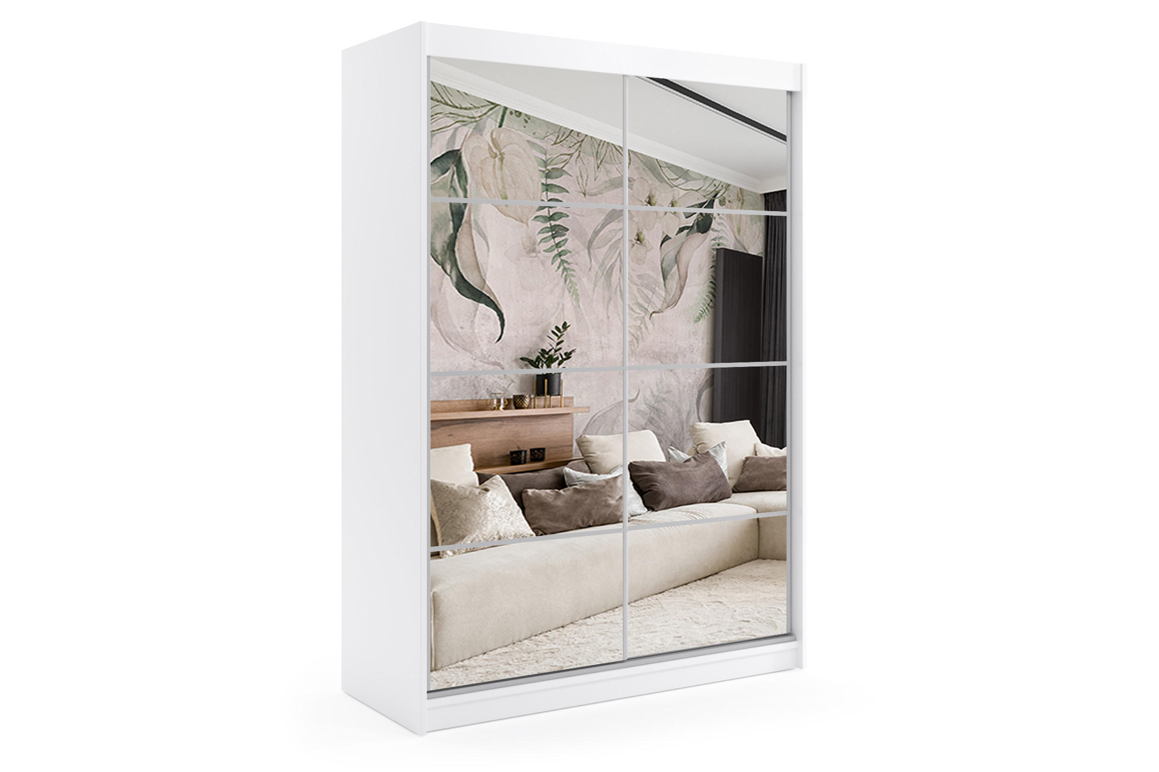 ALTDECOR ŠATNÍ SKŘÍŇ s zrcadlovými posuvnými dveřmi a hliníkovými lamelami – VIVONA – 150 cm, bílá