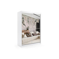 KLEIDERSCHRANK mit Spiegel-Schiebetüren und Aluminium-Leisten - VIVI - 150 cm Weiß - Weiß, Holzwerkstoff (150/216/61cm) - ALTDECOR