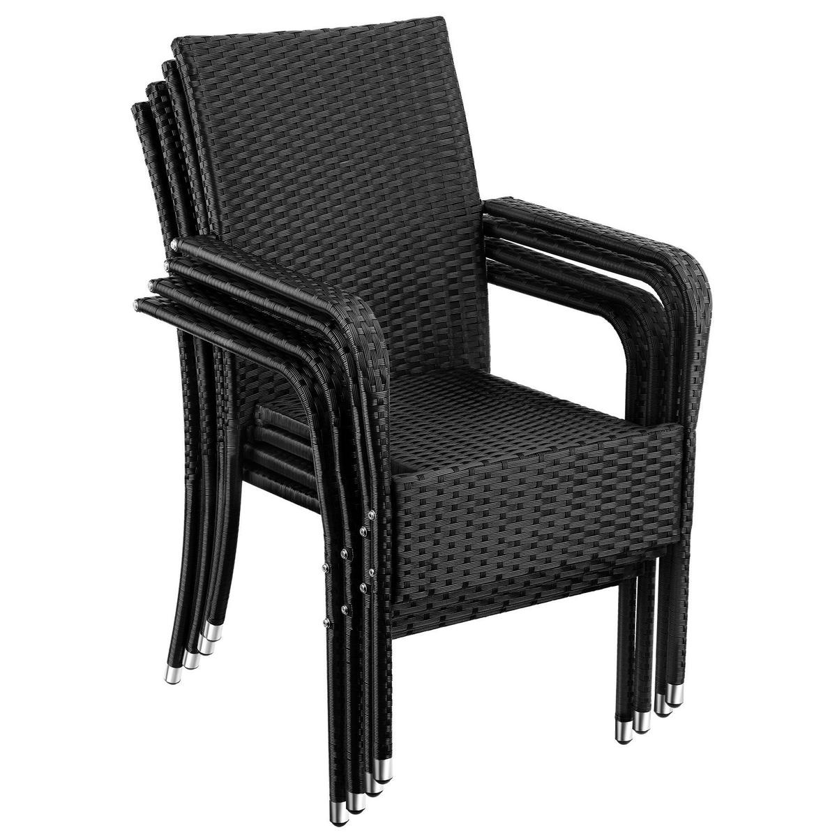 RATTANSTUHL 4er Set Girona,58 x 67 x 90 cm, Belastbarkeit 120 kg,schwarz - Schwarz, Kunststoff (58/90/67cm) - tectake