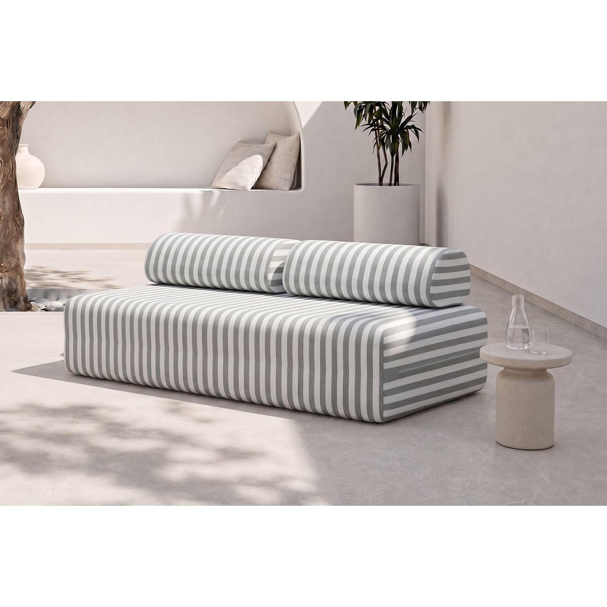 2-3-SITZER-GARTENSOFA mit Streifen, weiß und grau - Grau, Textil (95/70.5/190cm)