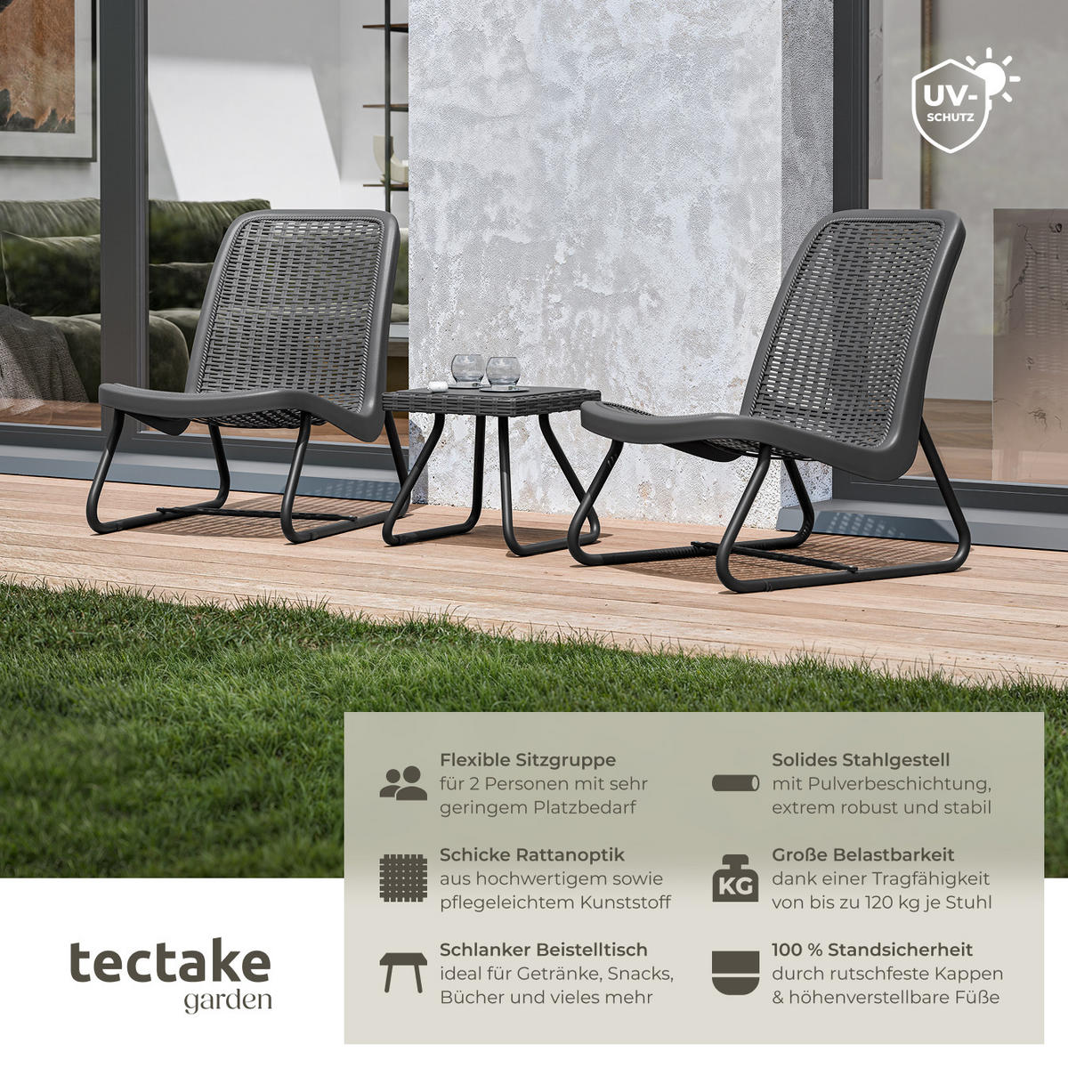 SITZGRUPPE Modica,Belastbarkeit Stuhl 120 kg, Schraubfüße,grau - Grau, Naturmaterialien/Textil - tectake