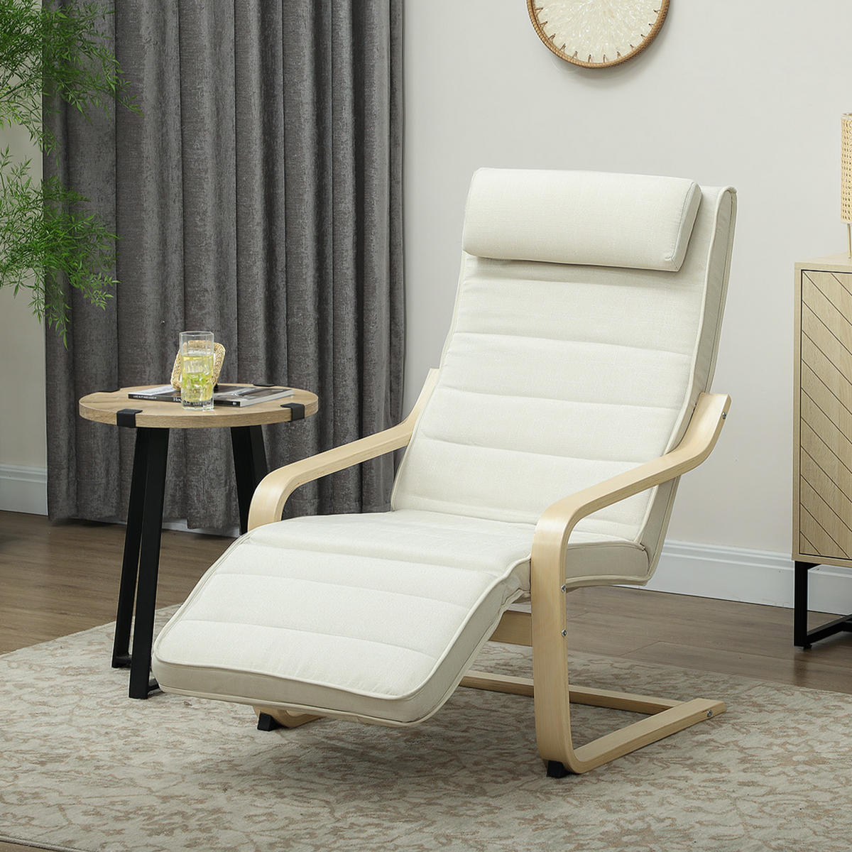 RELAXSESSEL DE-13284 Massagefunktion & beheizbare Lordosenstütze Creme - Weiß, Holz (67/101/95cm) - ComfortXL