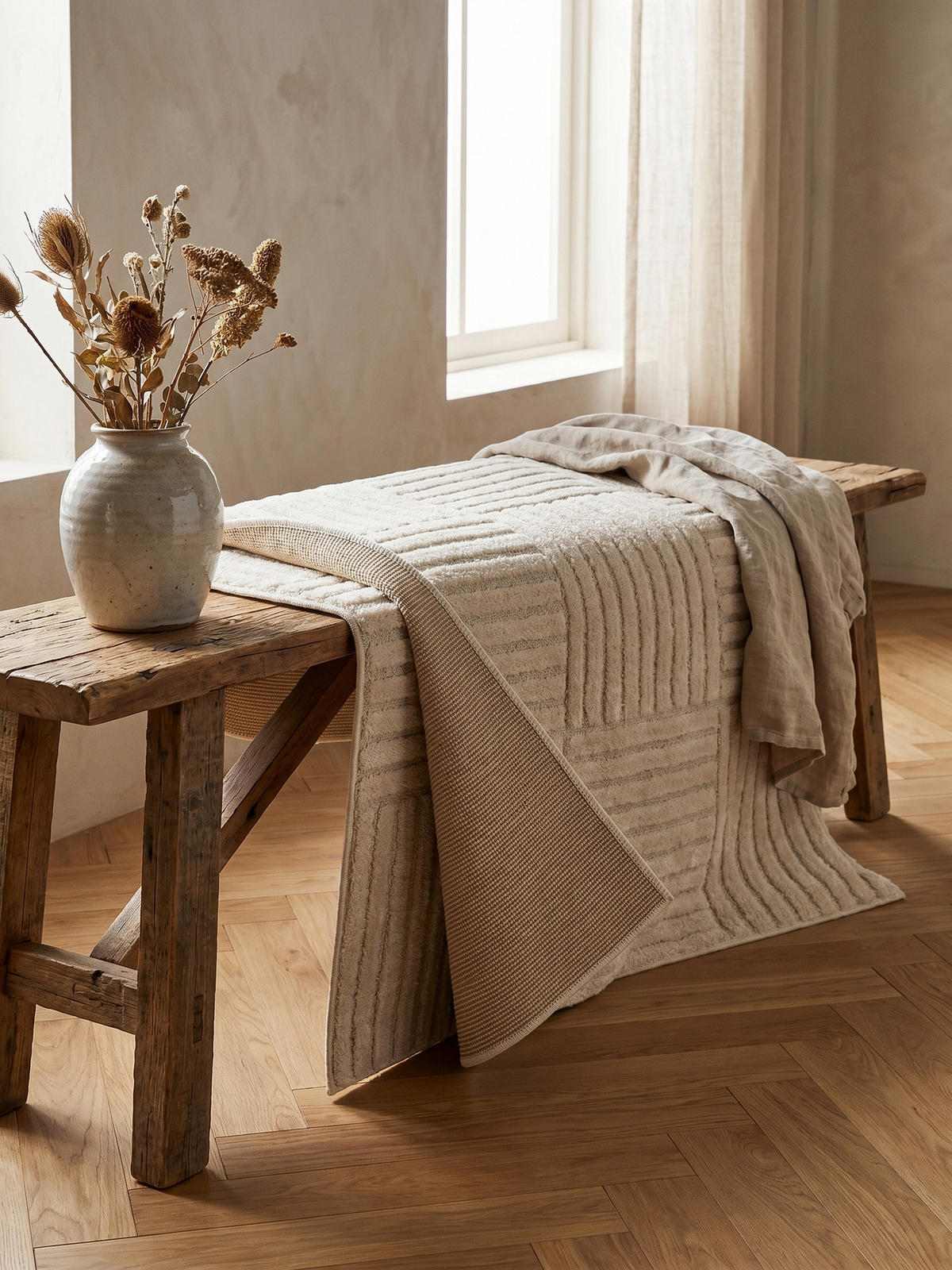 TEPPICH Hochflor RIGI in Creme, mit Cord-Streifen-Patchwork, 240 x 340 cm - Beige, Textil (340/240cm) - KADIMA DESIGN