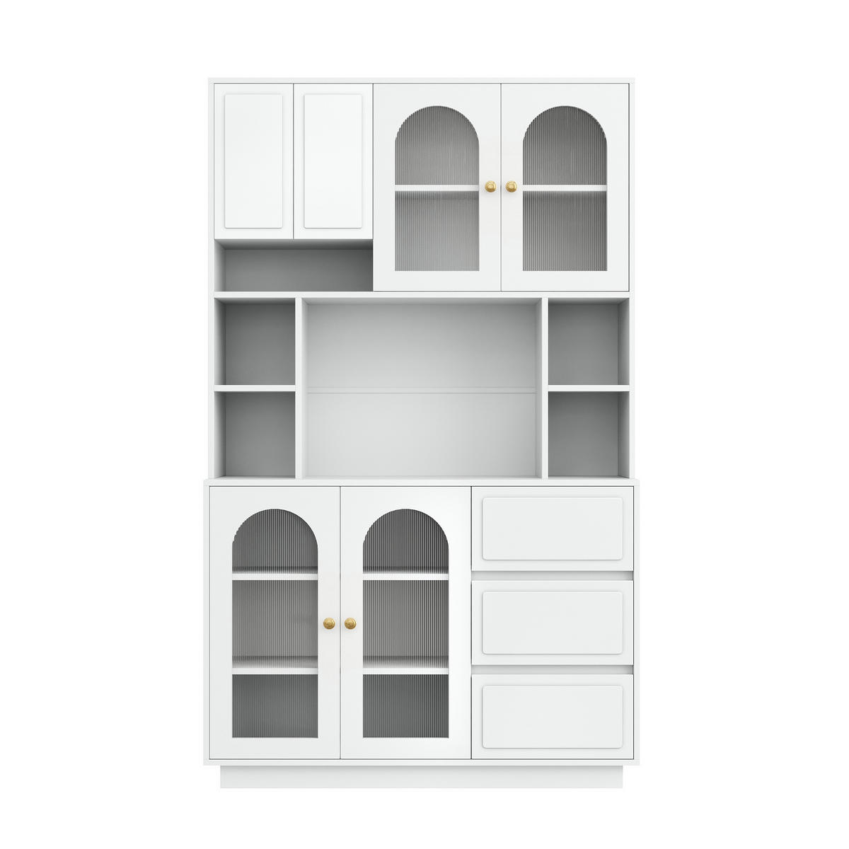 BUFFET Hochschrank mit Acrylfront, LED-Beleuchtung und offenen Fächern - Weiß, Holzwerkstoff (30/175/106cm) - Korfee