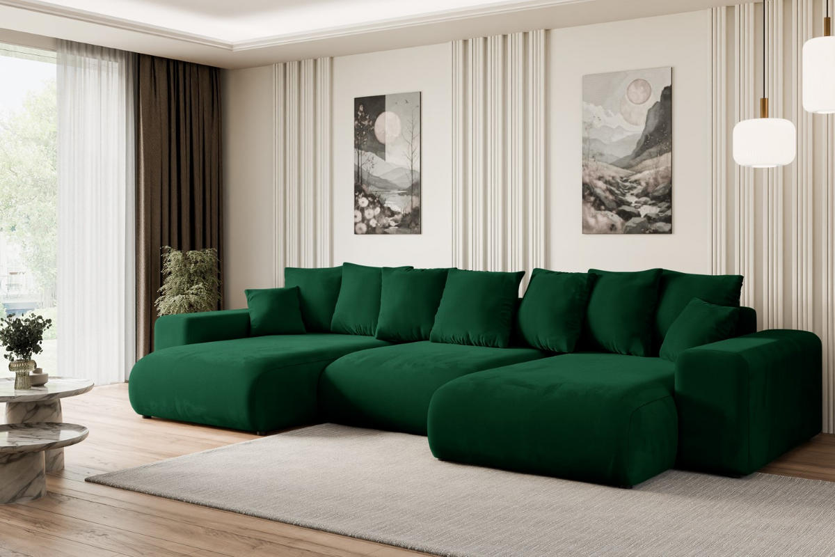 WOHNLANDSCHAFT mit Schlaffunktion und Bettkasten ESKAR-U -352x165x84cm Grün Velours - Schwarz/Grün, Holzwerkstoff/Kunststoff (352/84/165cm) - ALTDECOR