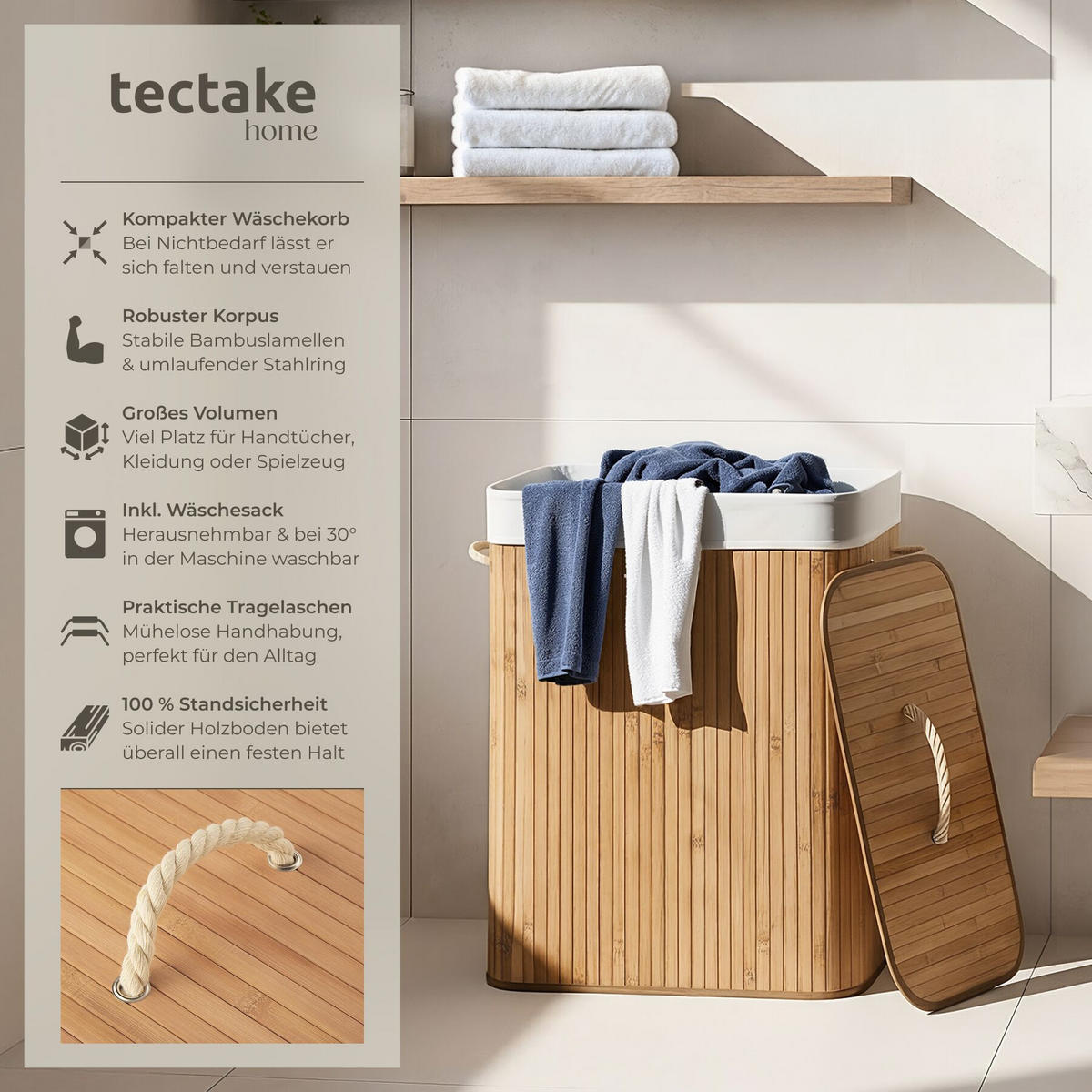 WÄSCHEKORB,53 x 33,5 x 63 cm, beige - Beige, Textil (33.5/63/53cm) - tectake