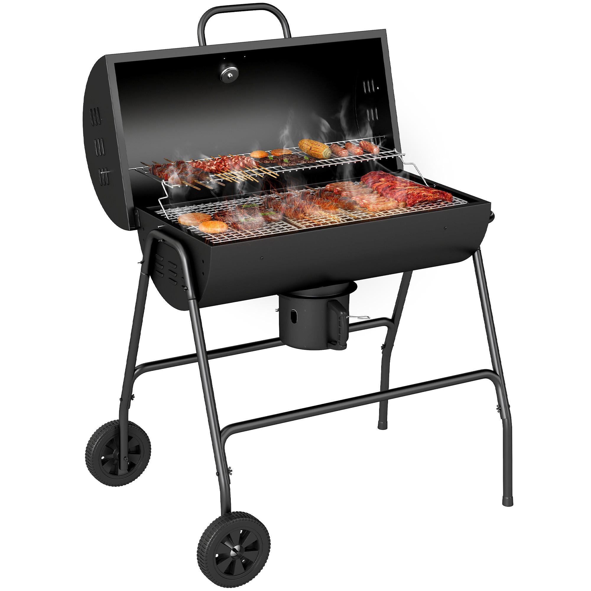 HOLZKOHLEGRILL aus Metall - Schwarz, Metall (71.5/102/95cm) - Outsunny