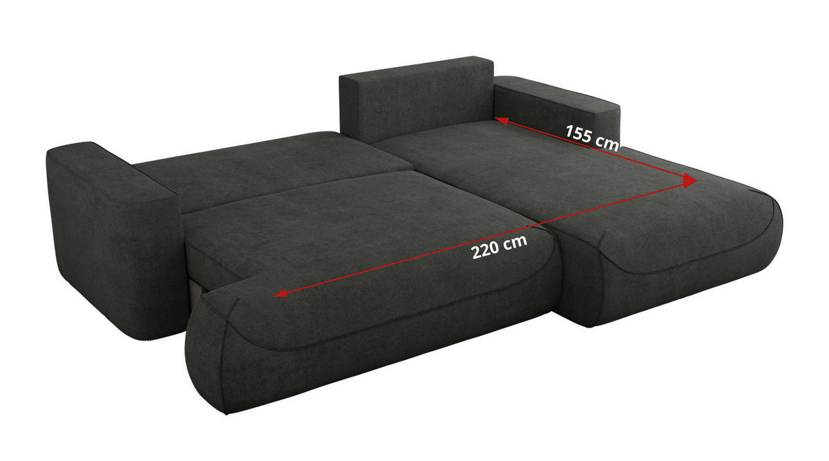 ECKSOFA OVO L Dunkelgrau Struktur - Links Seite - Dunkelgrau/Schwarz, Kunststoff/Textil (271/195cm) - MKS