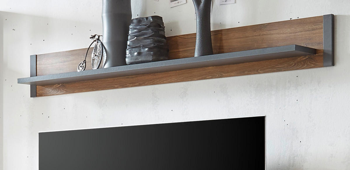 WANDBOARD Eiche Stirling, Matera grau, Wandregal 156 cm Bücherregal - Eichefarben/Grau, Holzwerkstoff (156/25/17cm) - Furn.Design