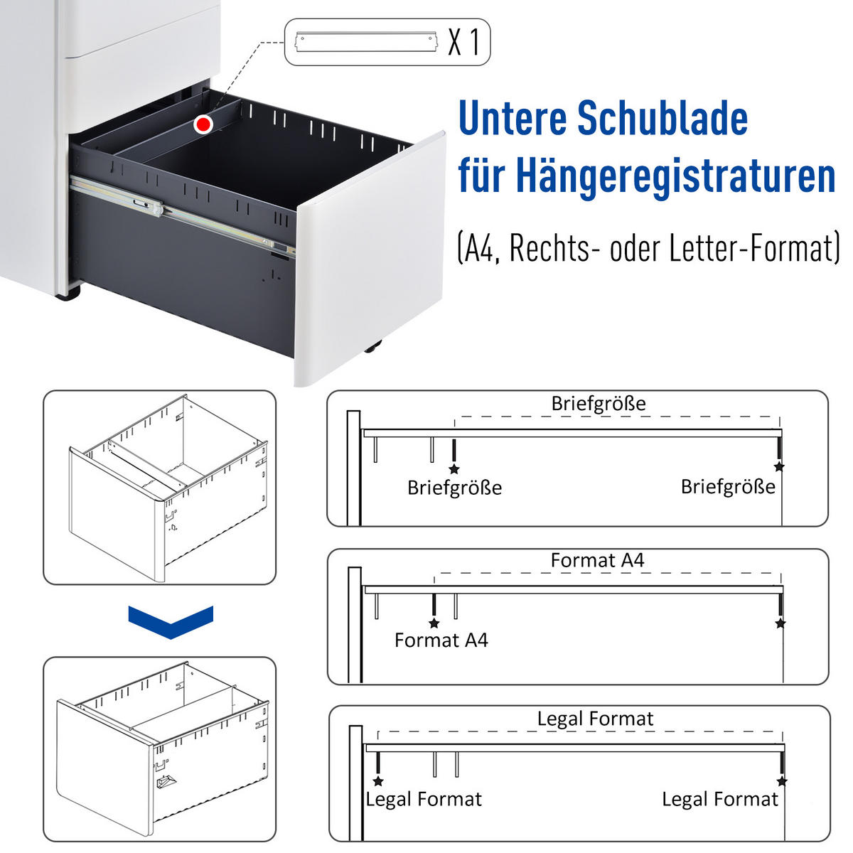 AKTENSCHRANK mit 3 Schubladen, Stahl, Weiß, 39 x 48 x 59 cm - Weiß, Metall (48/59/39cm) - Vinsetto