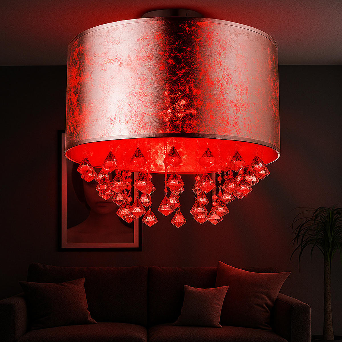 LED DECKENLEUCHTE Metall Gold Kristalloptik - Goldfarben, Textil (30/30/31cm) - Globo Lighting