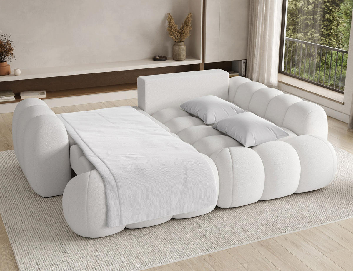 ECKSOFA COZION L-Form mit Schlaffunktion & Bettkasten – Modernes 3-Sitzer Sofa, HR-Kaltschaum, Wellenfederung, 267 × 165 cm - Champagner/Schwarz, Kunststoff (267/165cm) - Wohnideebilder