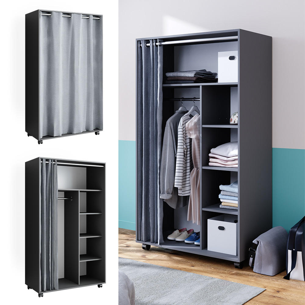 KLEIDERSCHRANK Doros Grau 100 x 168 cm mit Rollen - Grau, Holzwerkstoff (100/168/50cm) - Vicco