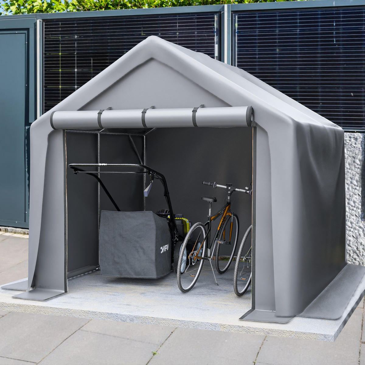 FAHRRADGARAGE, Reißverschlusstür Lagerzelt - Silberfarben, Metall (241/217/244cm) - Gisaae