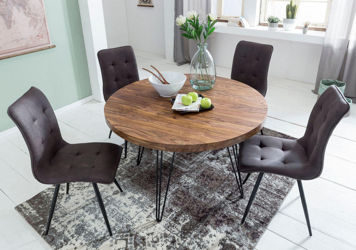 ESSZIMMERTISCH – Rund Massivholz 120 cm Landhausstil - Schwarz/Braun, Holz/Metall (73/120/78cm) - KADIMA DESIGN