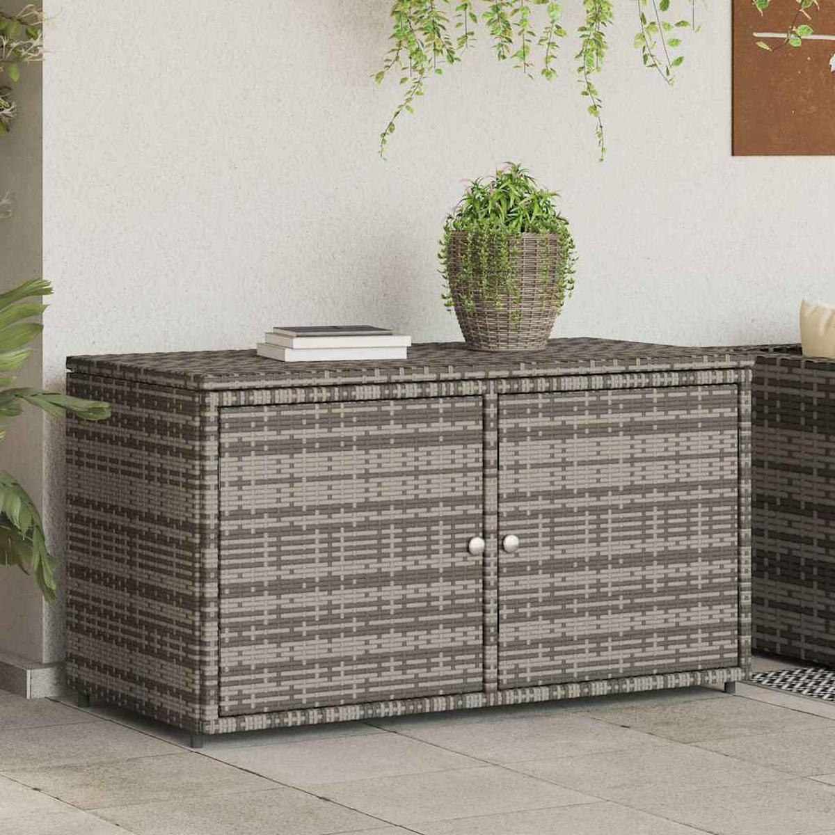GARTENSCHRANK Grau 110/55/60,5 Cm Poly Rattan - Grau, Kunststoff (55/60.5/110cm) - vidaXL