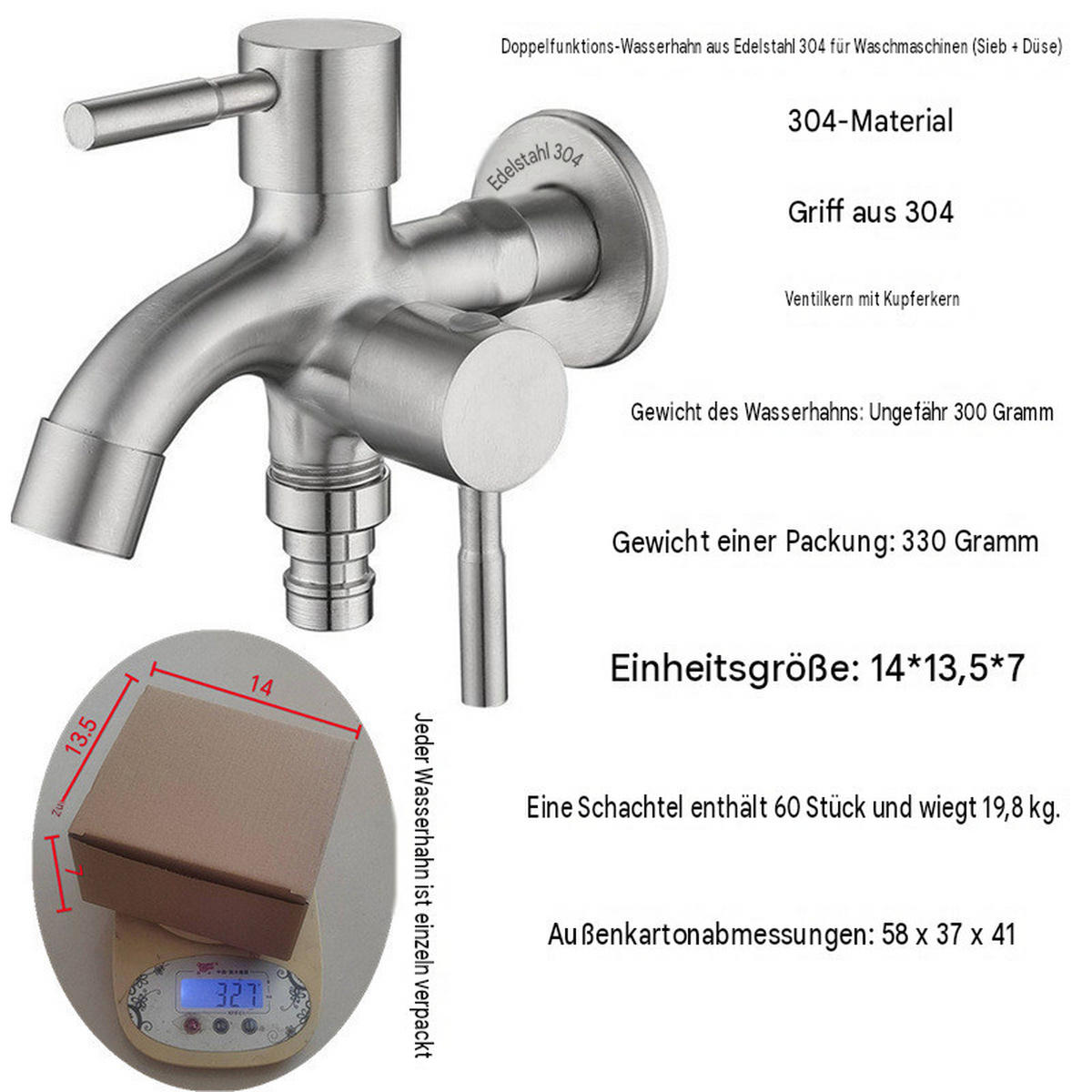 BADEZIMMERARMATUR, 14*13*7cm, doppelseitige Öffnung (spitzer Auslauf + Sieb) an der mittleren Längsseite，Silberner . - Silberfarben, Metall (14/7/13cm) - Vallsero
