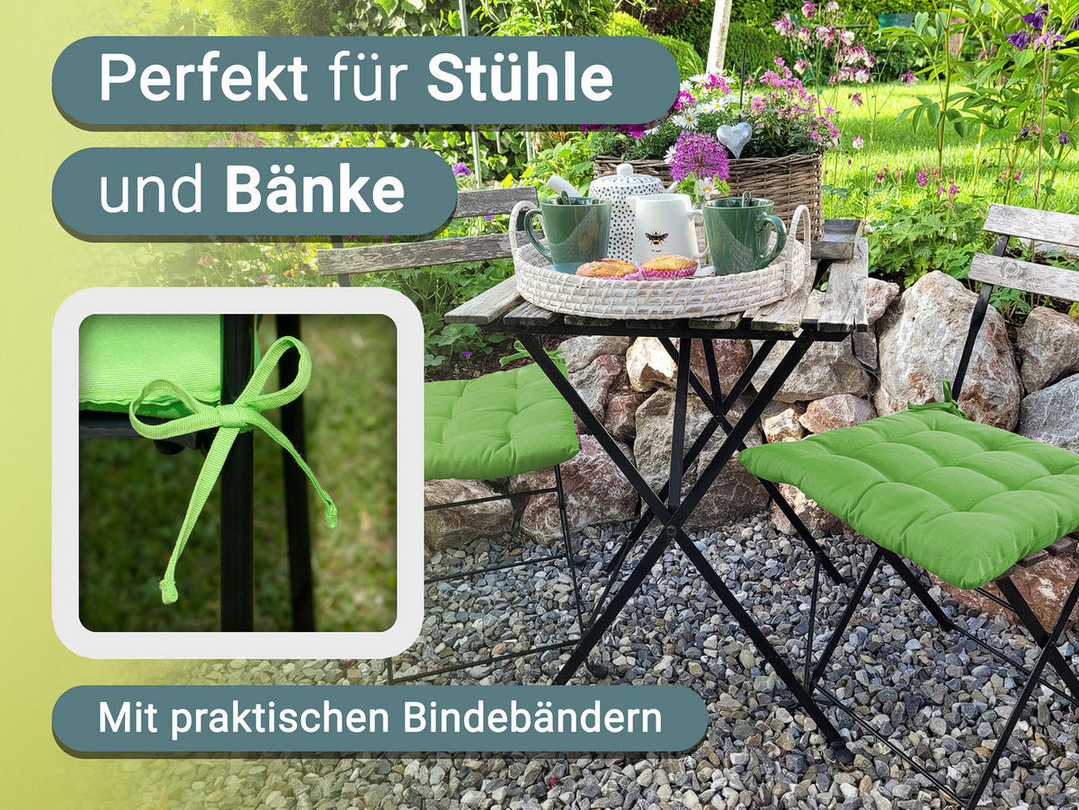 STUHLKISSEN, 4er-Set, 40x40 cm, 100% Polyester, Grün - Grün, Textil (40/40/3cm) - Zollner