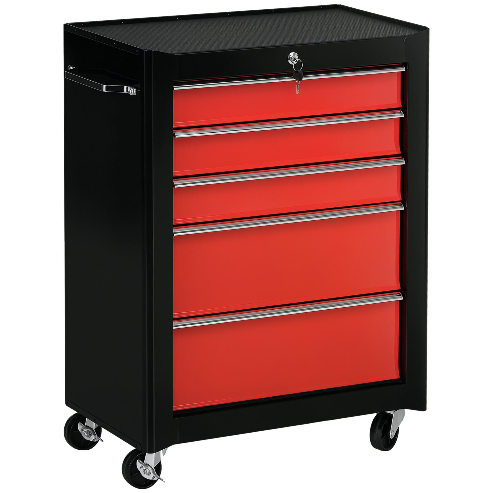 WERKZEUGWAGEN DE-18980 5 Schubladen, abschließbar Rot - Schwarz, Metall (33/82.5/61.5cm) - ComfortXL
