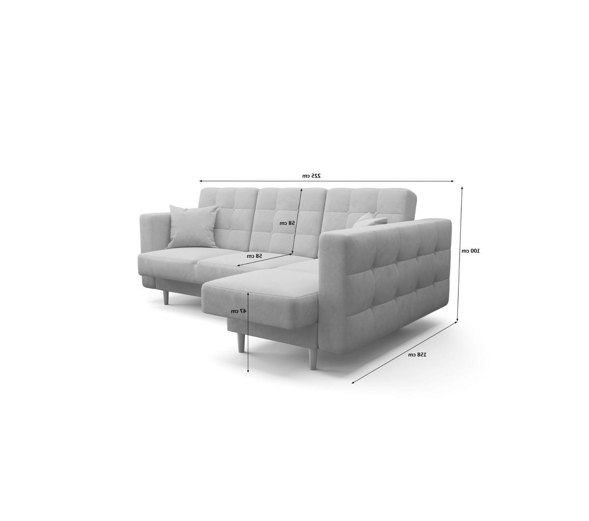 ECKSOFA KONGO RBN12, Eckcouch in L-Form mit Schlaffunktion, Farbe: Gelb, Velourstoff, Ottomane Rechts - Gelb, Textil (225/158cm) - O-Sofa