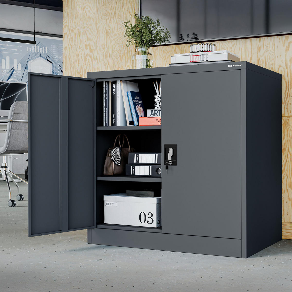 METALLSCHRANK mit Schloss für Büro und Werkstatt BEATA D600 - Anthrazit, Metall (93/90/60cm) - Jan Nowak