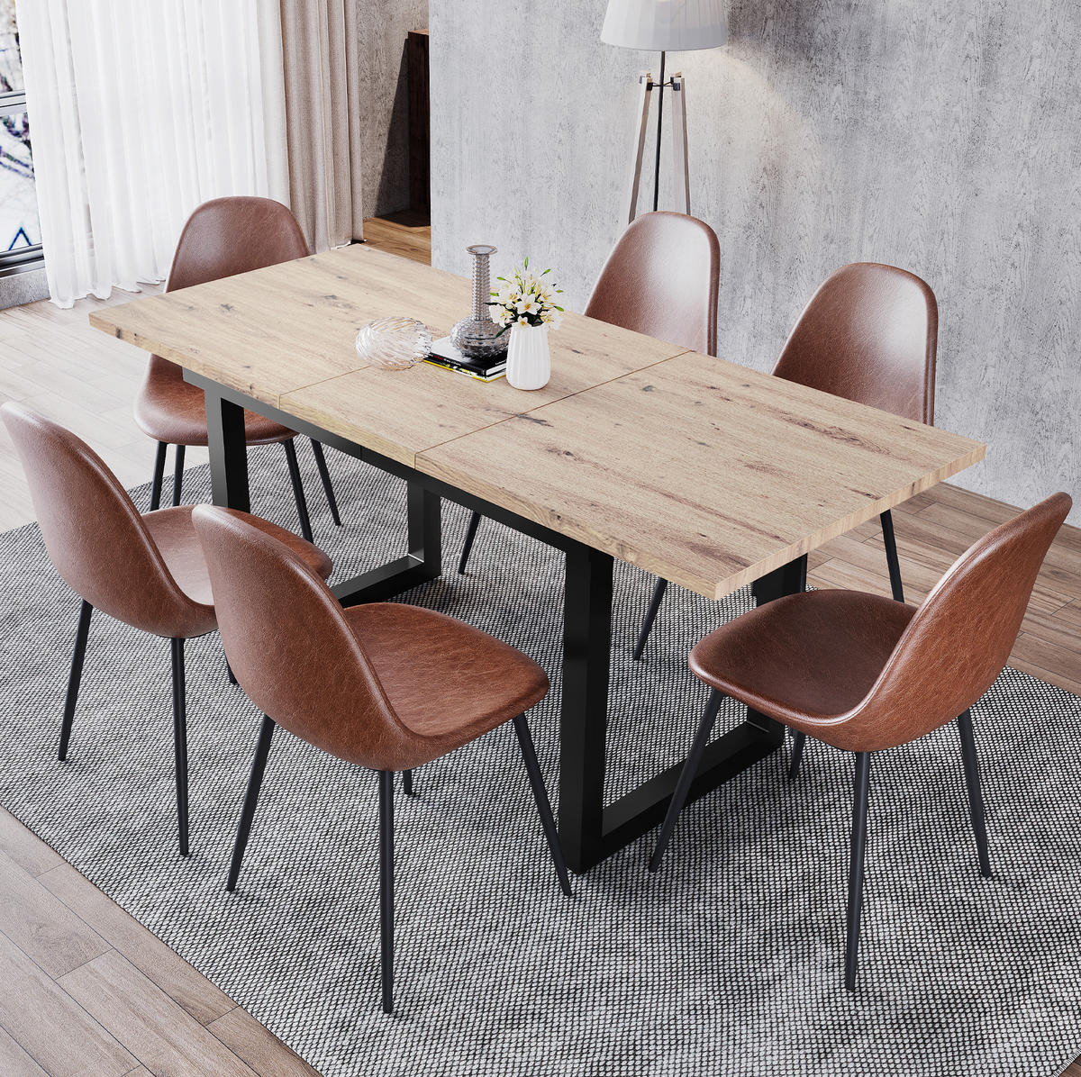 ESSTISCH 140/180/80/75 cm Schwarz/Natur aus MDF mit Ausziehfunktion - Eichefarben, Holzwerkstoff (180/80/75cm) - OKMYHOME