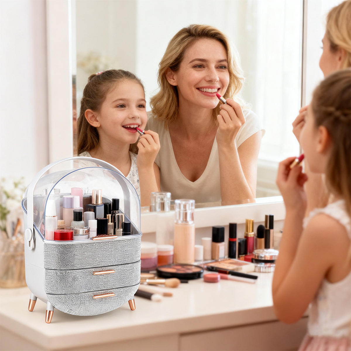 KOSMETIKORGANIZER Carsten Ⅲ 26/16/38 cm - Silberfarben, Kunststoff (16/38/26cm) - Nettlife