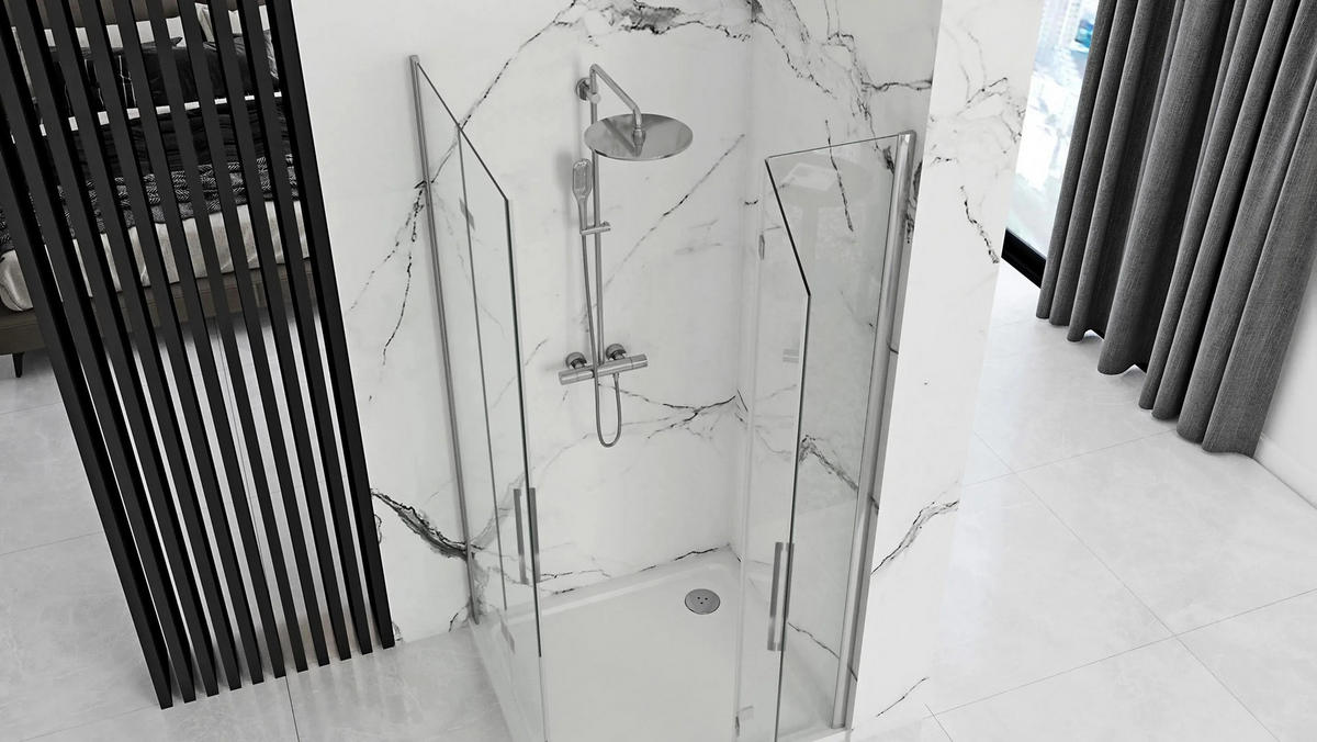 DUSCHKABINE Rea Molier Chrome Double 90x100 - Chromfarben, Glas (90/100/190cm) - REA