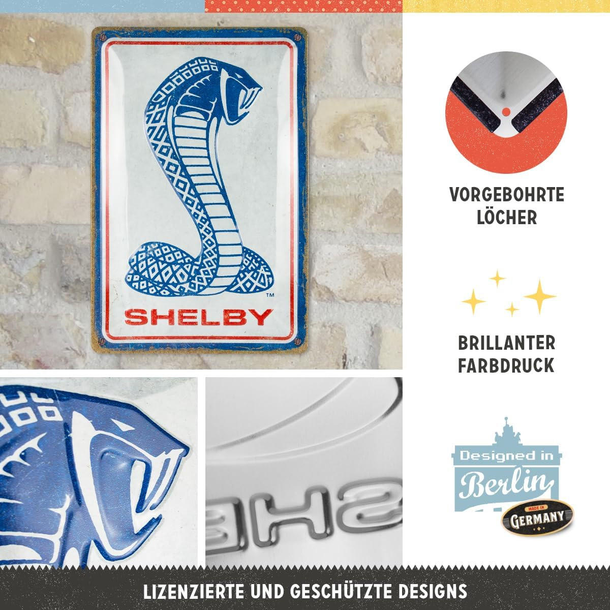 BLECHSCHILD 20/30 cm Shelby Cobra Snake - Multicolor, Metall (20/30/0.2cm) - Nostalgic-Art