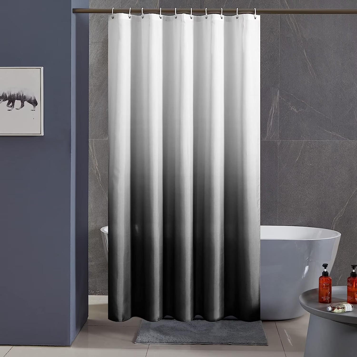 DUSCHVORHANG Schwarz Polyester 120 x 200 cm wasserdicht schimmelresistent schlicht Badezimmer - Schwarz, Textil (120/200cm) - MCBOSON