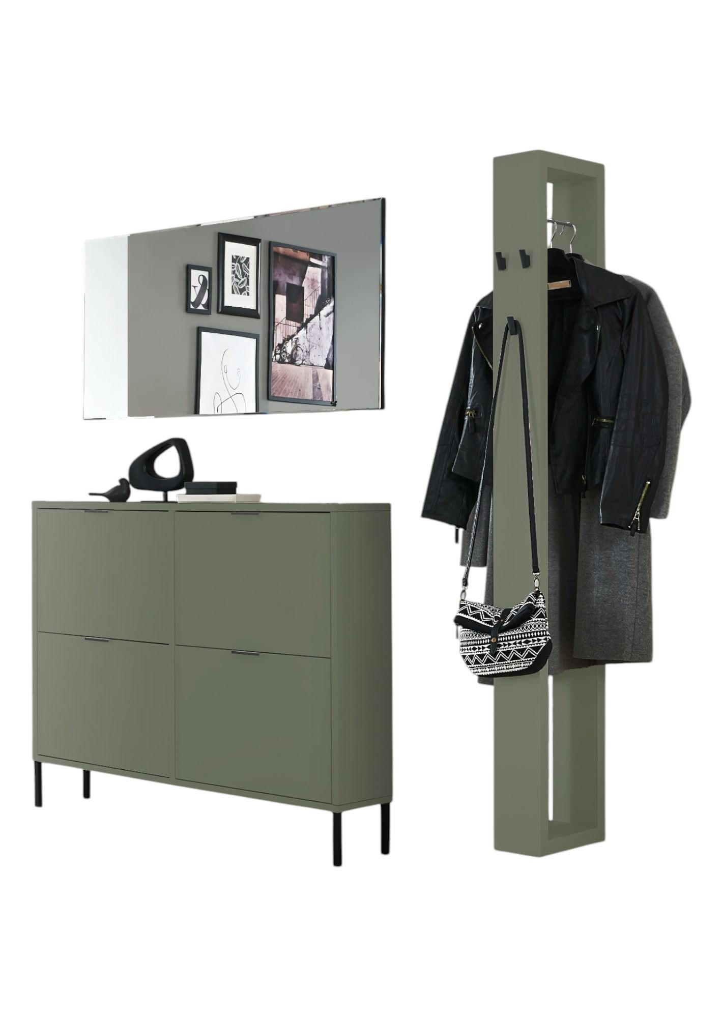 GARDEROBE Erna 3-tlg. 163x32x187 Pinie Green matt Lack - Grün, Holzwerkstoff (163/187/32cm) - 58aufmkessel
