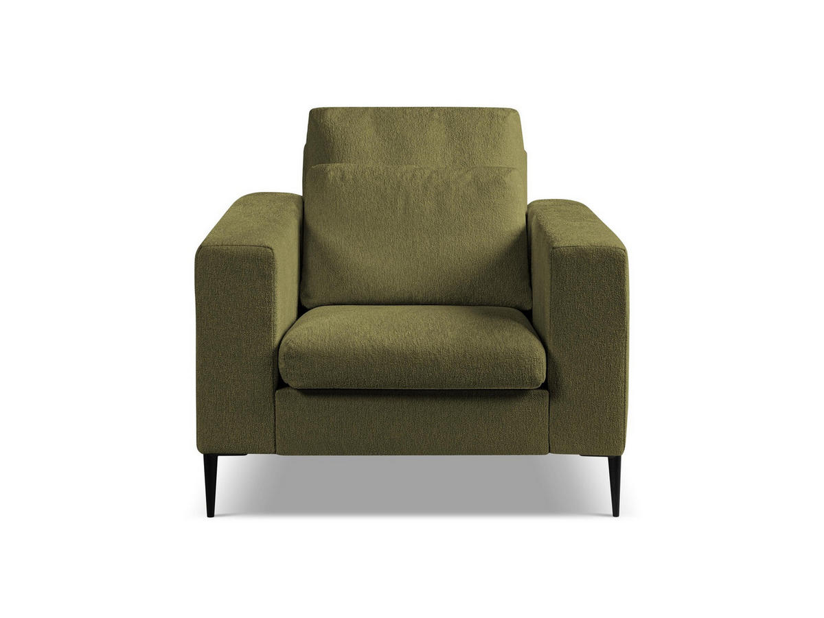 SESSEL Chenille Stoff Grün - Schwarz/Olivgrün, Holzwerkstoff/Textil (93/88/105cm) - Makamii