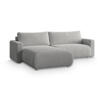 ECKSOFA TURIN N Hellgrau Bucle-Stoff mit Schlaffunktion - Hellgrau, Holz (265/183cm) - MASSENO