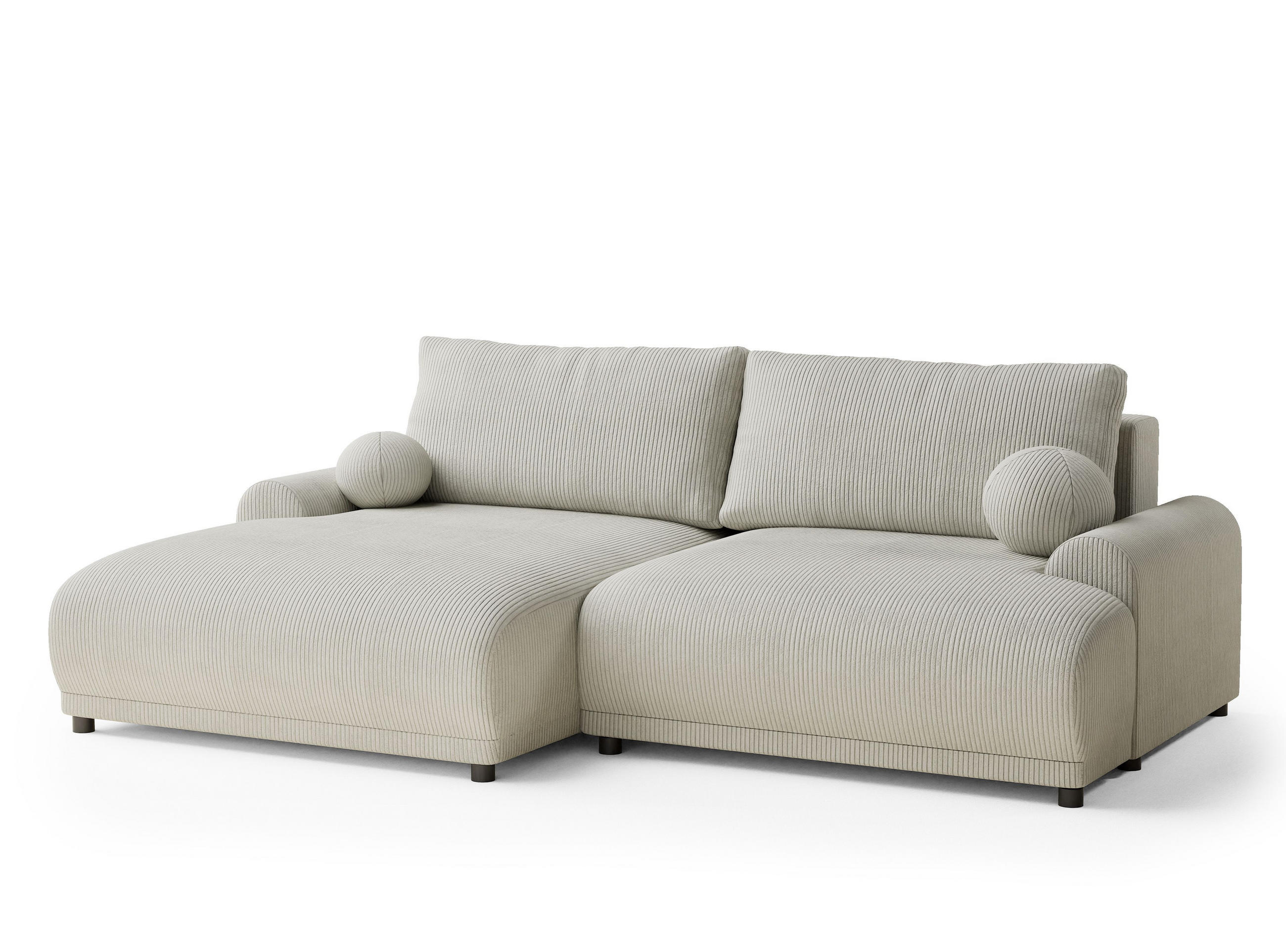 ECKSOFA MIT SCHLAFFUNKTION Tallin Creme Samtstoff - Links Seite - Hellgrau/Schwarz, Holz/Holzwerkstoff (145/240cm) - Maison de Reve