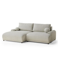 ECKSOFA MIT SCHLAFFUNKTION Tallin Creme Samtstoff - Links Seite - Hellgrau/Schwarz, Holz/Holzwerkstoff (145/240cm) - Maison de Reve