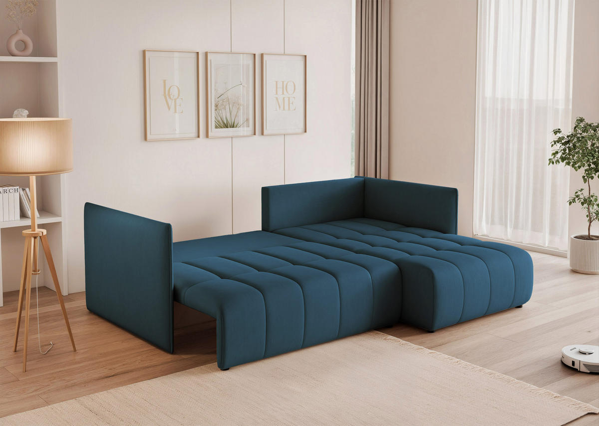 ECKSOFA CLEO mit Schlaffunktion und Bettkasten Marineblau - Dunkelblau, Holzwerkstoff/Kunststoff (245/180cm) - Idohome