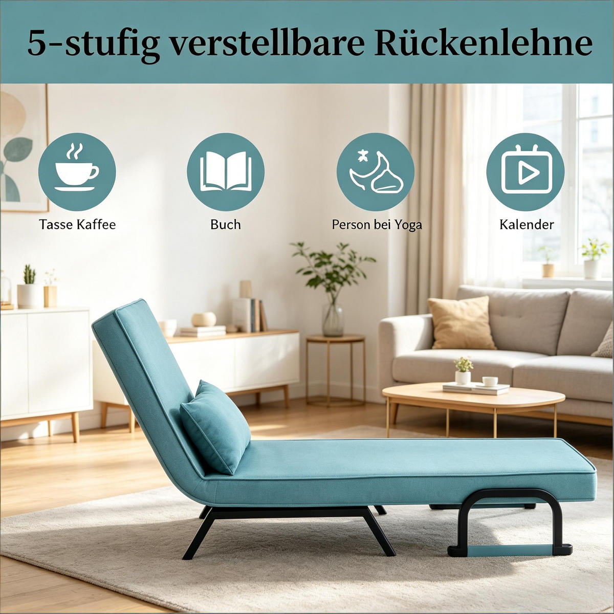 SCHLAFSESSEL 3-in-1, 5-fach verstellbar, DE-42146, Blau - Blau, Metall (75/78/65cm) - ComfortXL
