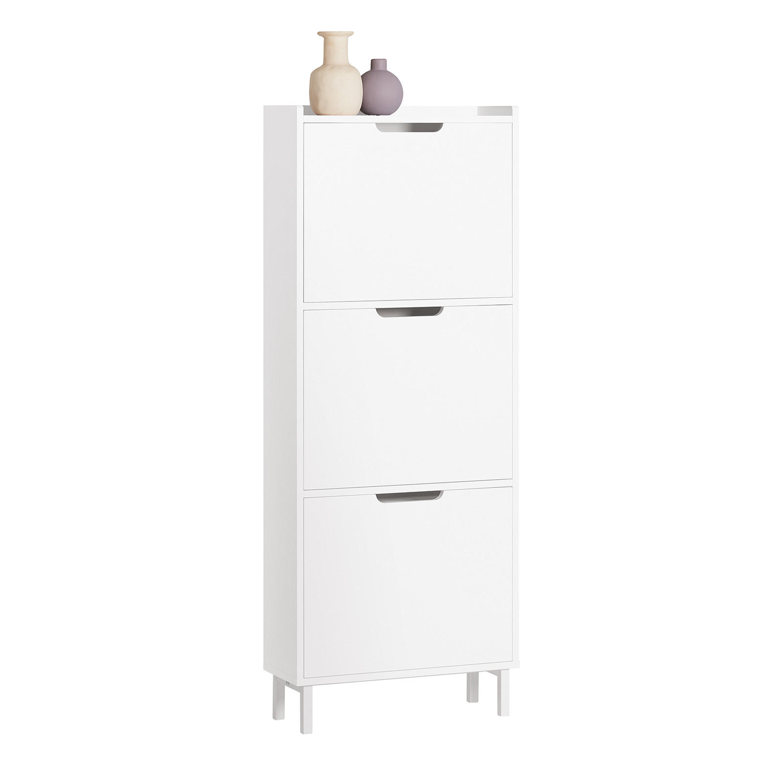 SoBuy BOTNÍK se třemi zásuvkami Bílá 50x19x129cm Minimalistický