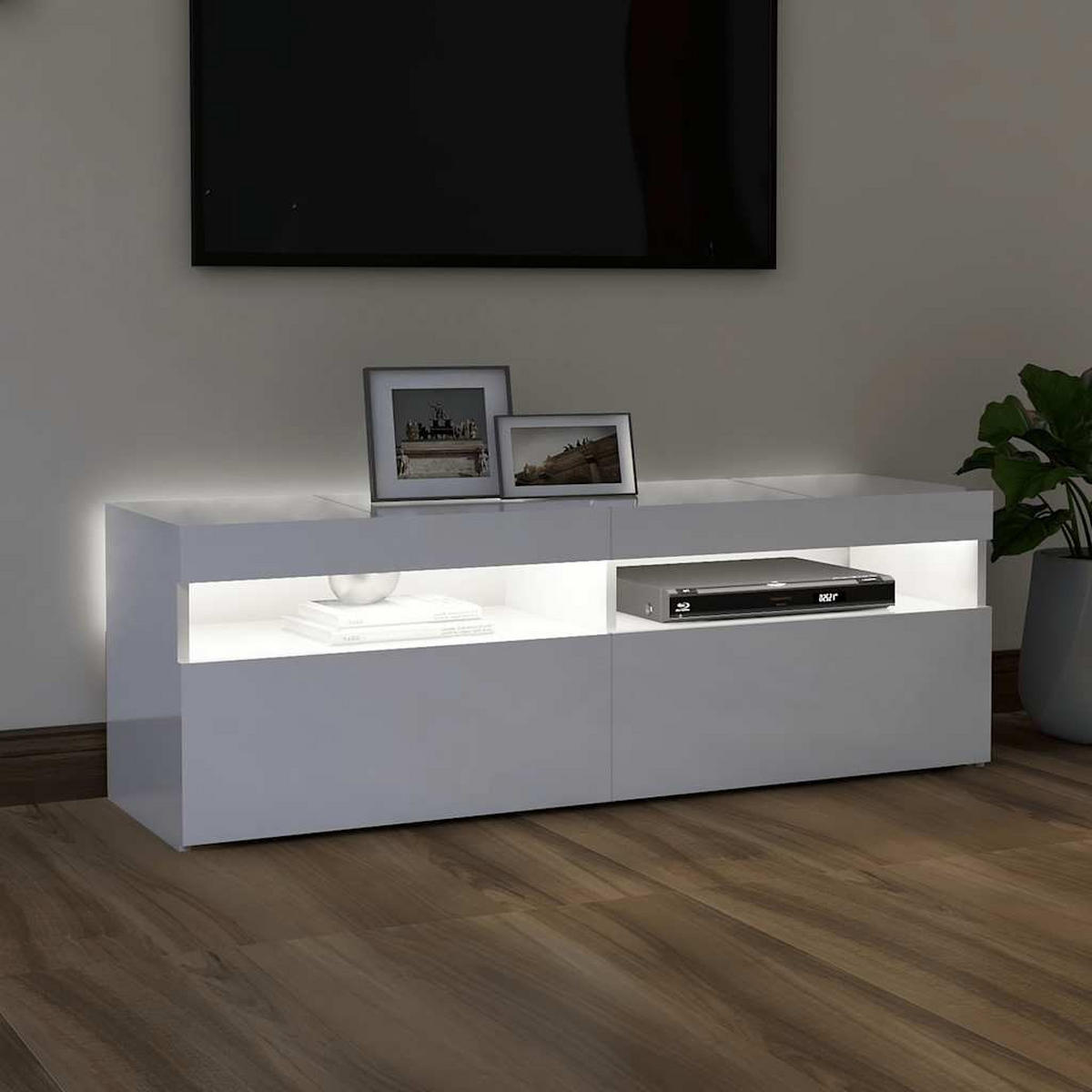 TV-SCHRANK Mit Led-Leuchten Hochglanz-Weiss 120/35/40 Cm - Weiß, Holzwerkstoff (35/40/60cm) - vidaXL