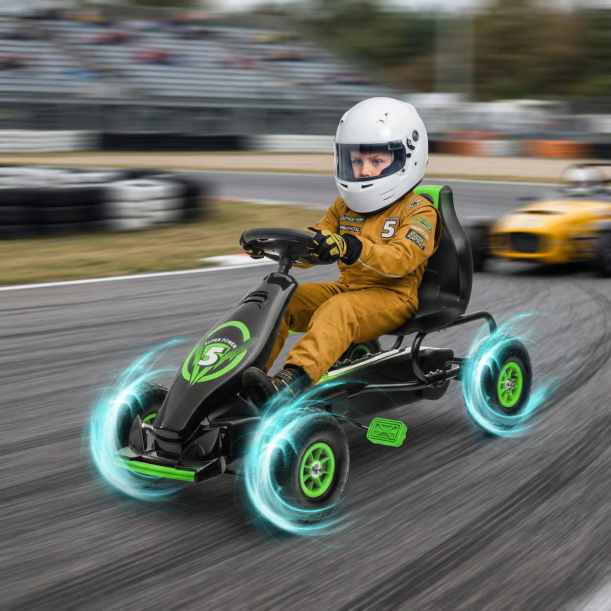 KINDER-GOKART DE-06115 mit Pedalen und verstellbarem Sitz Grün/Schwarz - Schwarz/Grün, Kunststoff/Metall (121/58/61cm) - ComfortXL