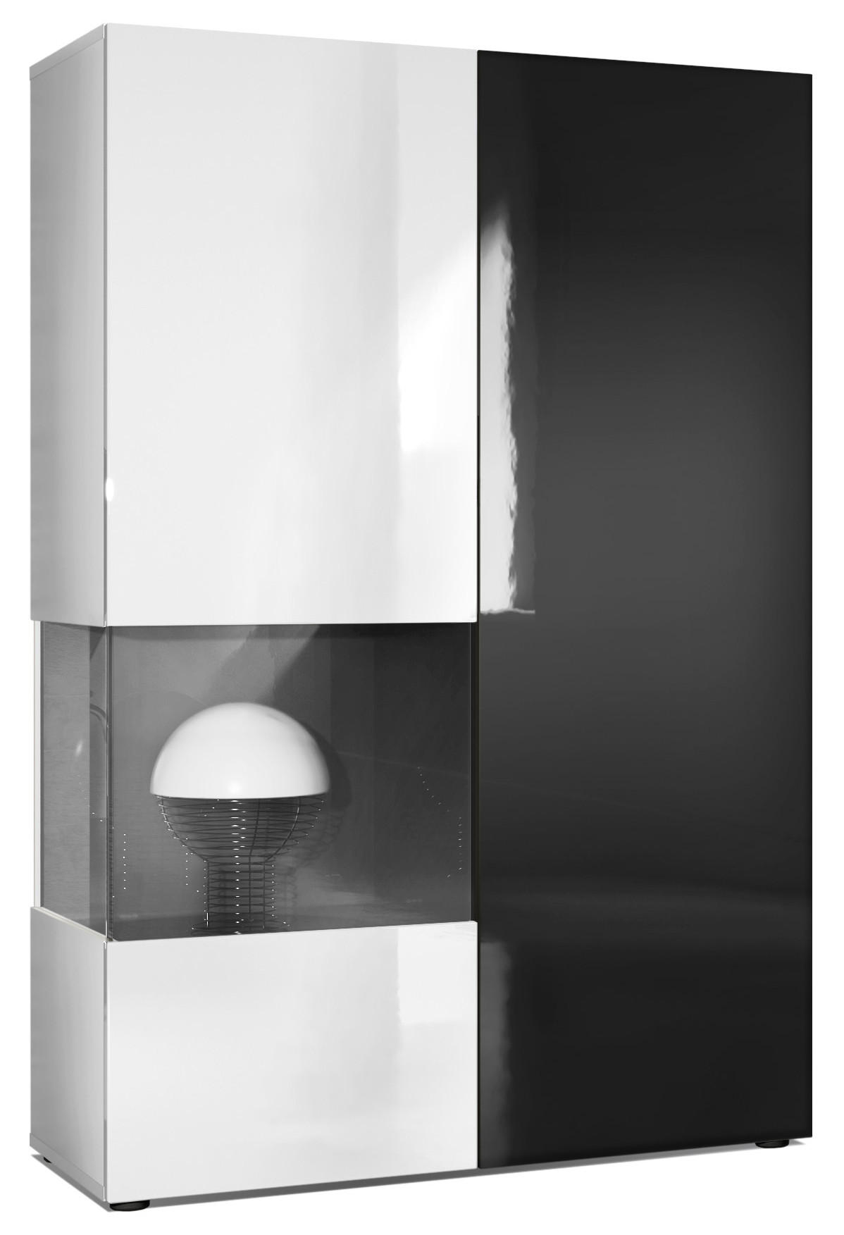 VITRINE Morena Tür und Einsatz in Schwarz Hochglanz - Schwarz Hochglanz, Holzwerkstoff (91.5/136.5/37cm) - Vladon