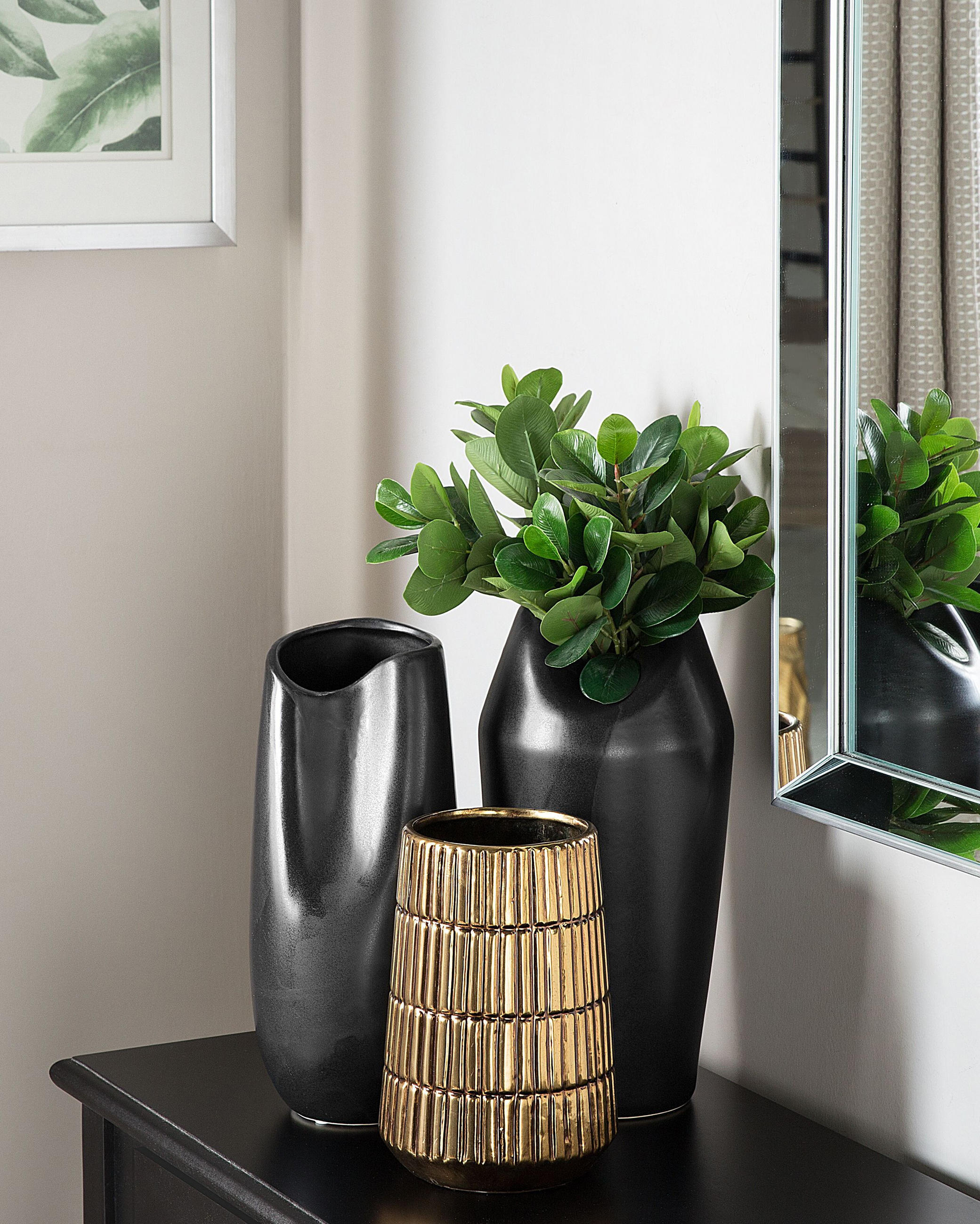 DEKOVASE Steinzeug schwarz Derbe - Schwarz, Stein (32cm) - Beliani