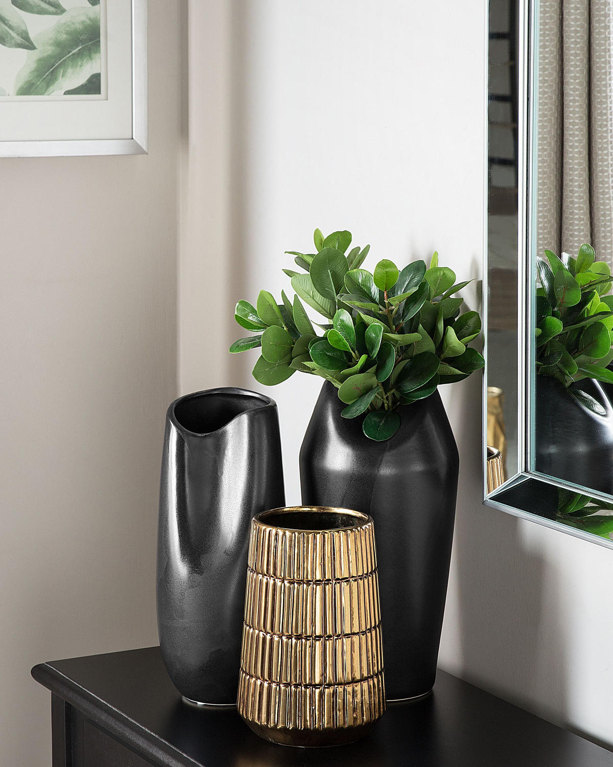 DEKOVASE Steinzeug schwarz Derbe - Schwarz, Stein (32cm) - Beliani