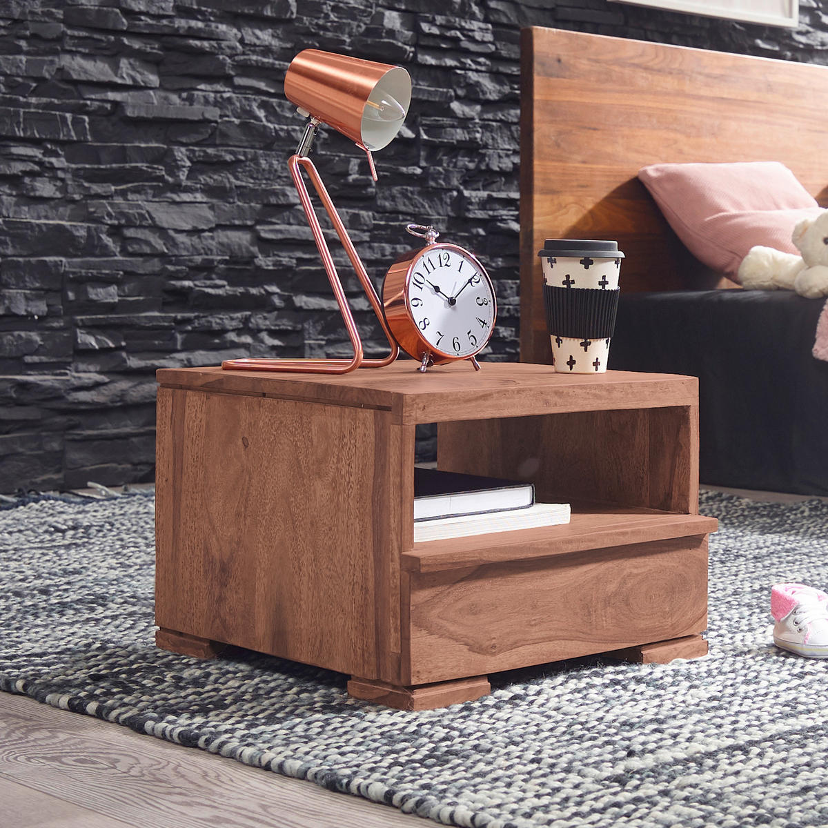 NACHTTISCH Massivholz Schublade Ablage Pflegeleicht NAKO, Beige 40x40x30 cm - Beige, Holz (40/30/40cm) - KADIMA DESIGN