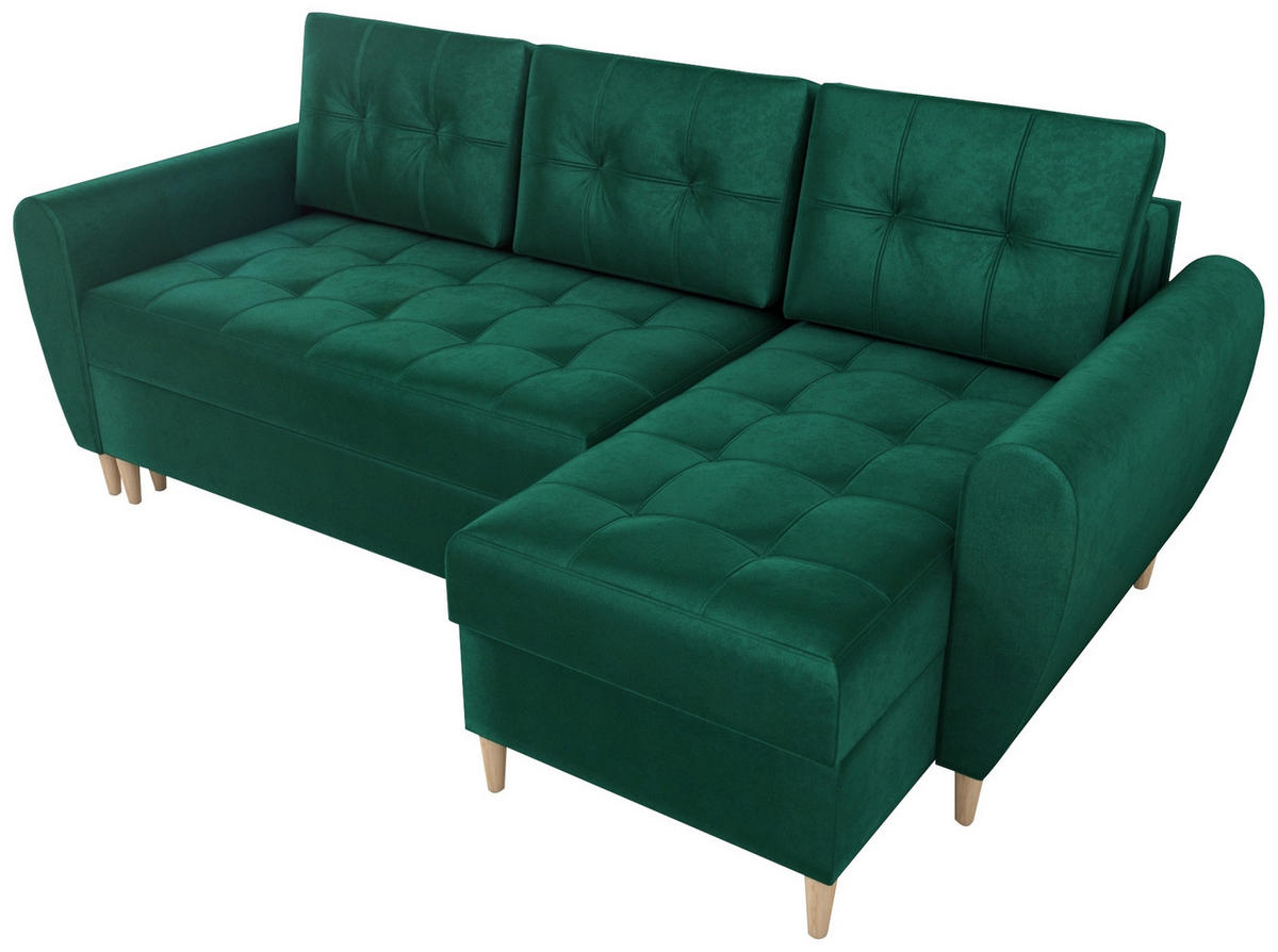 ECKSOFA Henry mit Schlaffunktion Grün Samtstoff - Grün, Textil (232/141cm) - Bromarkt