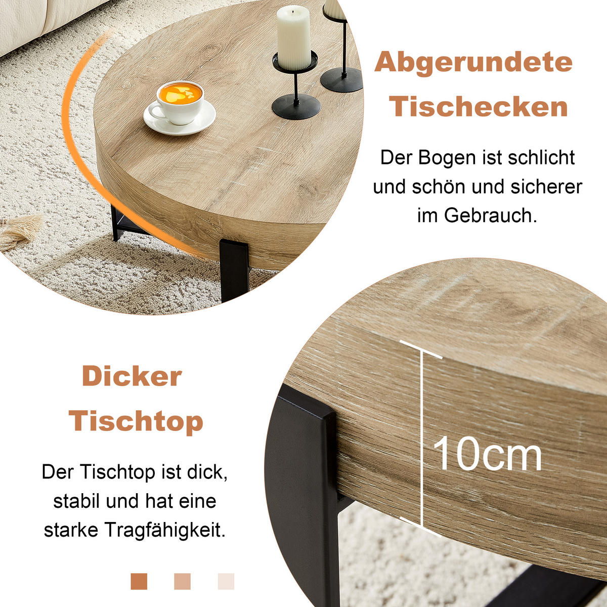 COUCHTISCH 68/68/36 cm schwarz holzfarben aus MDF mit Metallgestell - Schwarz, Holzwerkstoff (68/68/36cm) - OKWISH