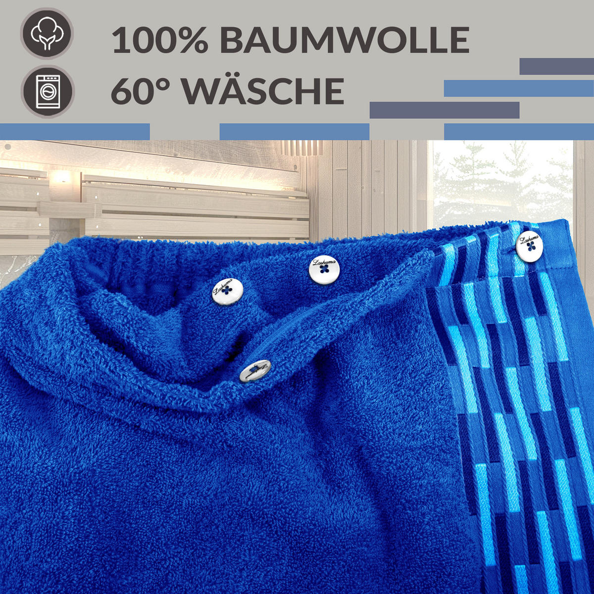 SAUNAKILT Dame Lugano Königsblau - Dunkelblau, Textil (150/75cm) - Lashuma