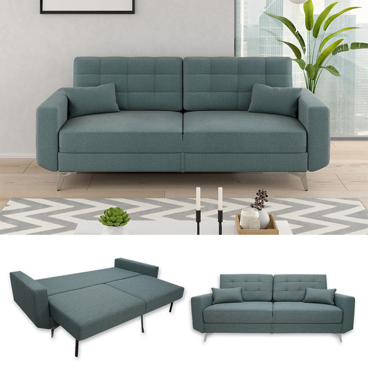 SOFA York Blau 230 cm - Dunkelblau, Holz (230/96/105cm) - VitaliSpa