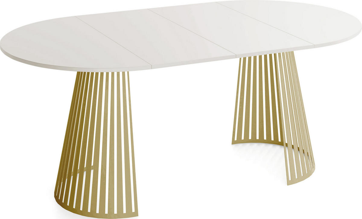 ESSTISCH Naro rund ausziehbar mit Goldenem Lamellen-Metallgestell, Beige Kaschmir 100-180/100/76 cm - Kaschmir/Goldfarben, Holzwerkstoff/Metall (100/100/76cm) - WFL GROUP
