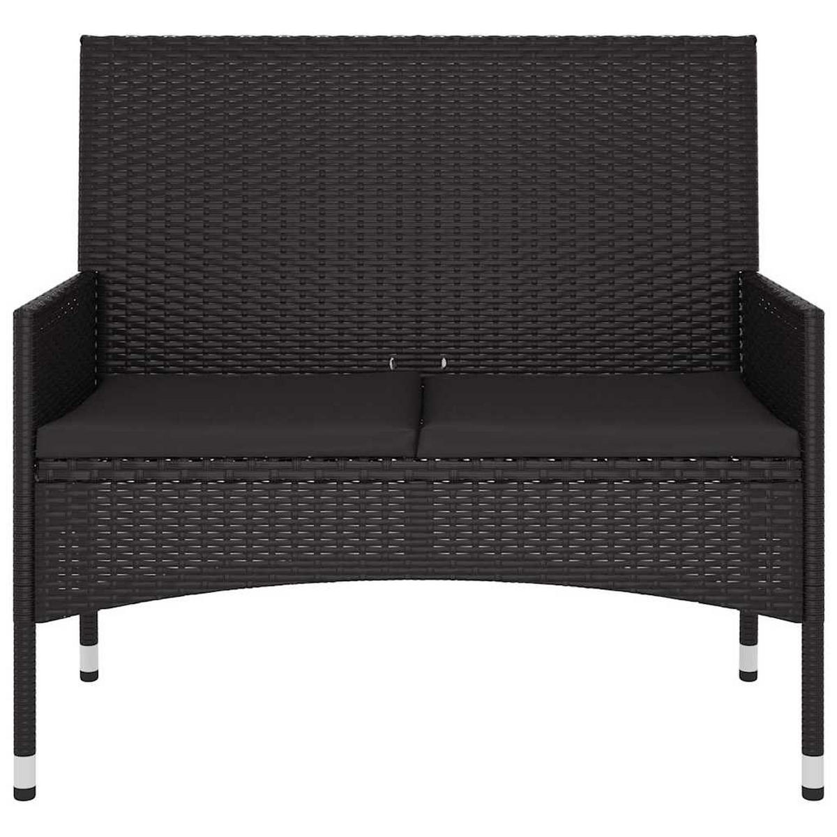 GARTENBANK 2-Sitzer Mit Kissen Schwarz Poly Rattan - Schwarz, Kunststoff (90/85/51cm) - vidaXL